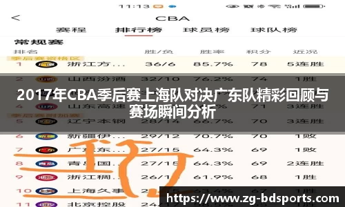 2017年CBA季后赛上海队对决广东队精彩回顾与赛场瞬间分析